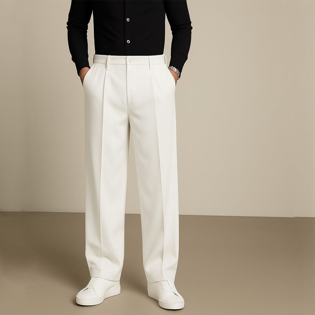 Wide-Leg Pleated Trousers