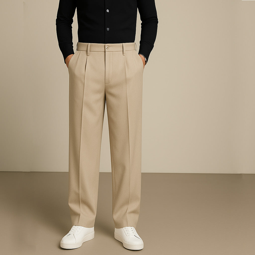 Wide-Leg Pleated Trousers
