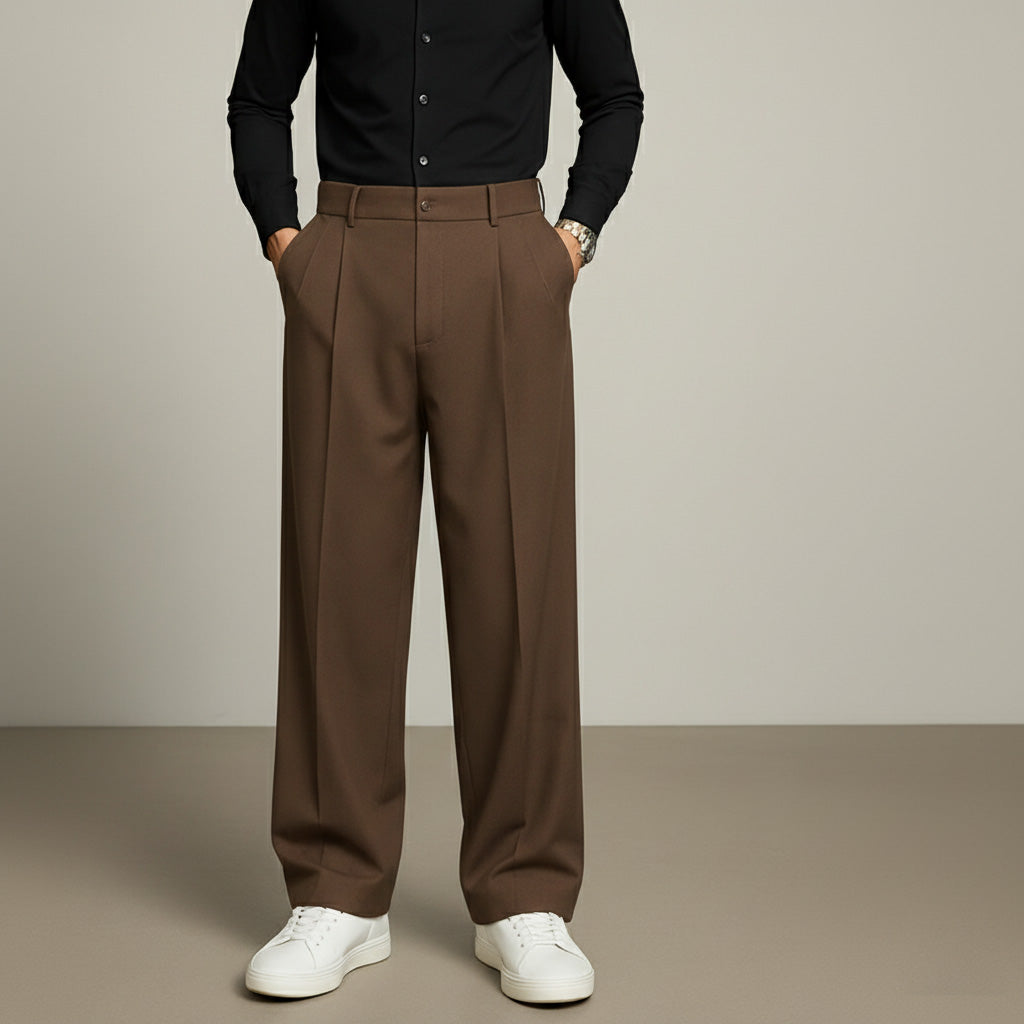 Wide-Leg Pleated Trousers