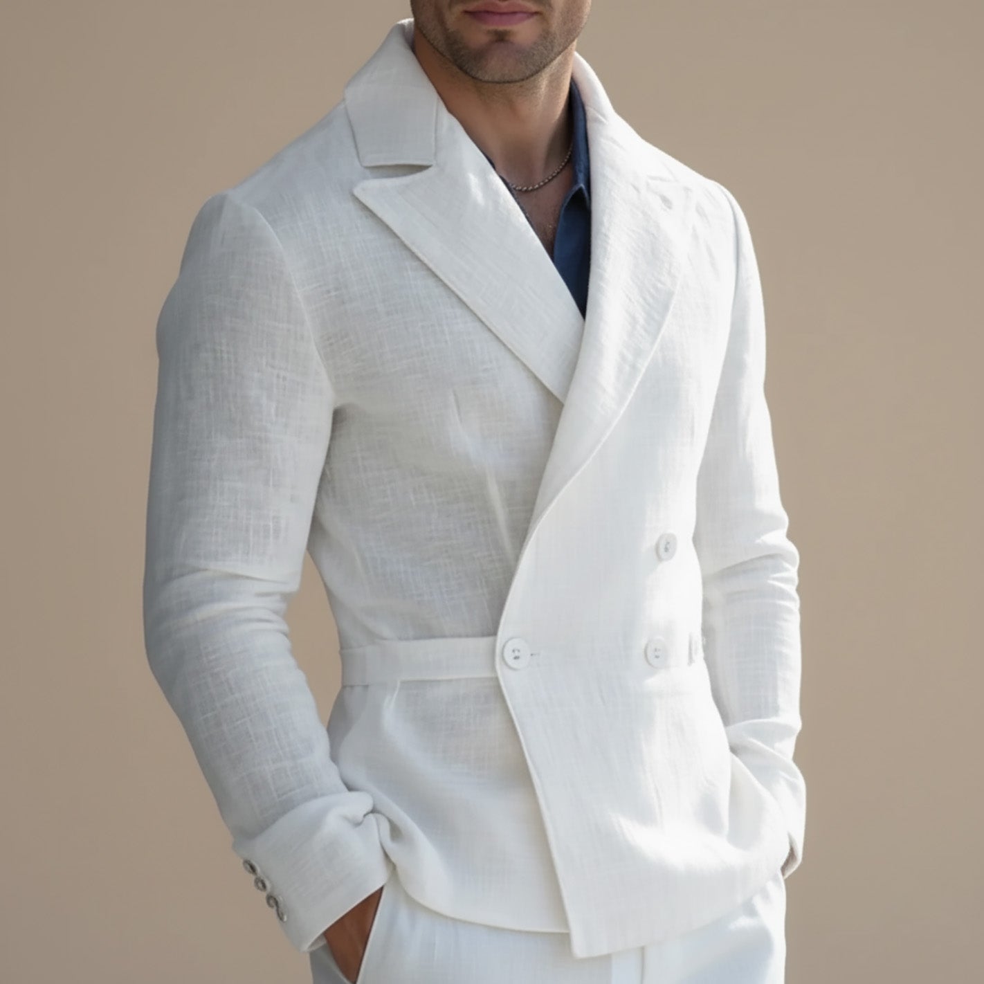 Double-Breasted Linen Blazer