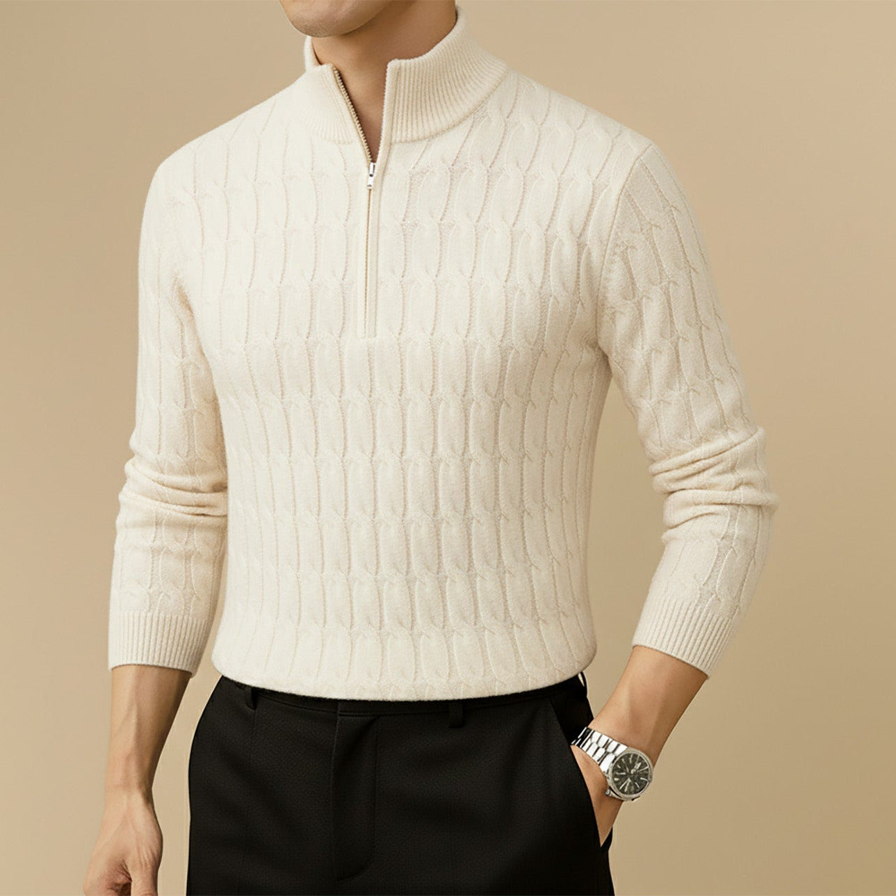 Half-Zip Cable Knit Sweater