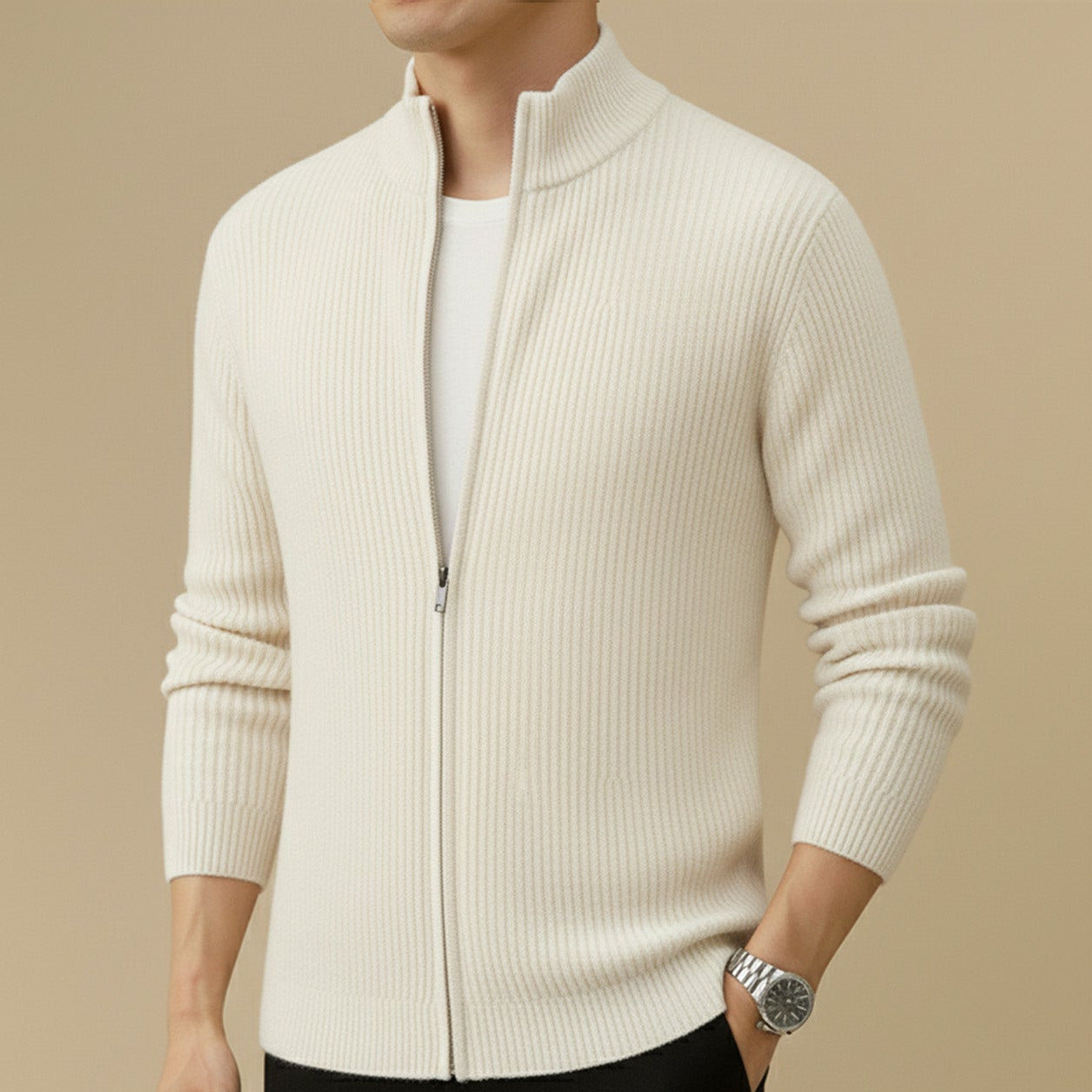 Ribbed Zip-Up Knit Jacket