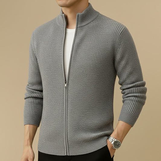 Ribbed Zip-Up Knit Jacket