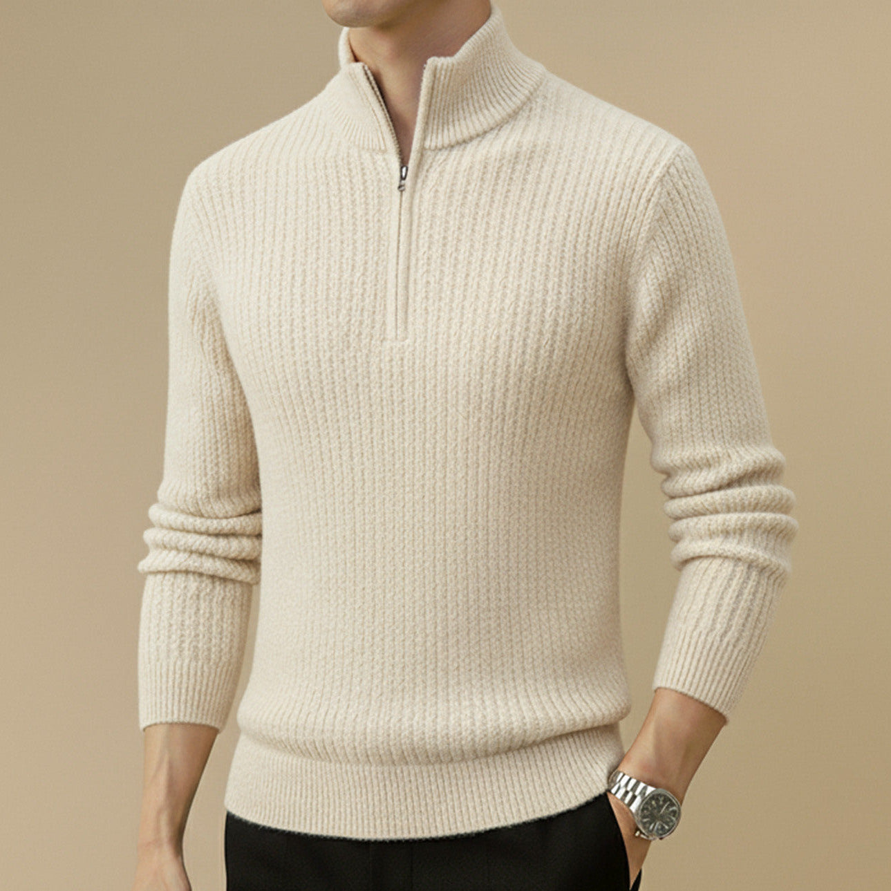 Ribbed Half-Zip Wool Sweater