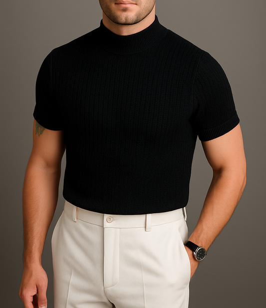 Short-Sleeve Knitted Turtleneck