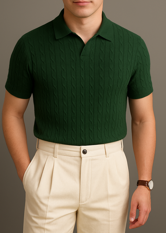 Men's Textured Knit Polo Shirt