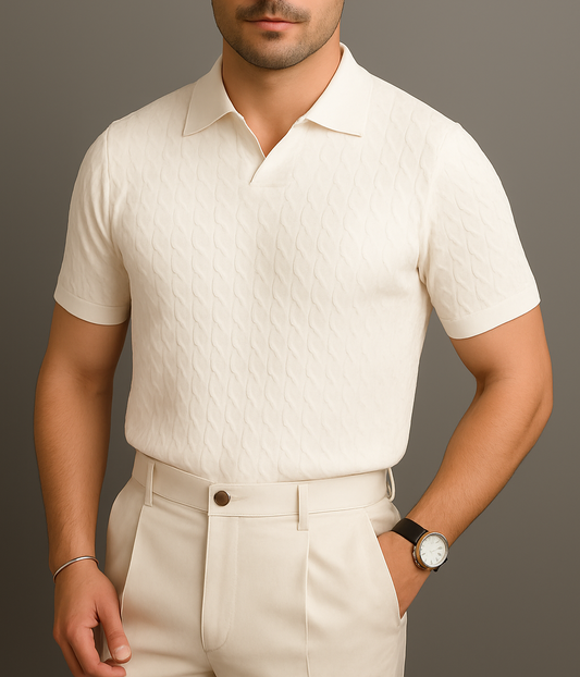 Men's Textured Knit Polo Shirt