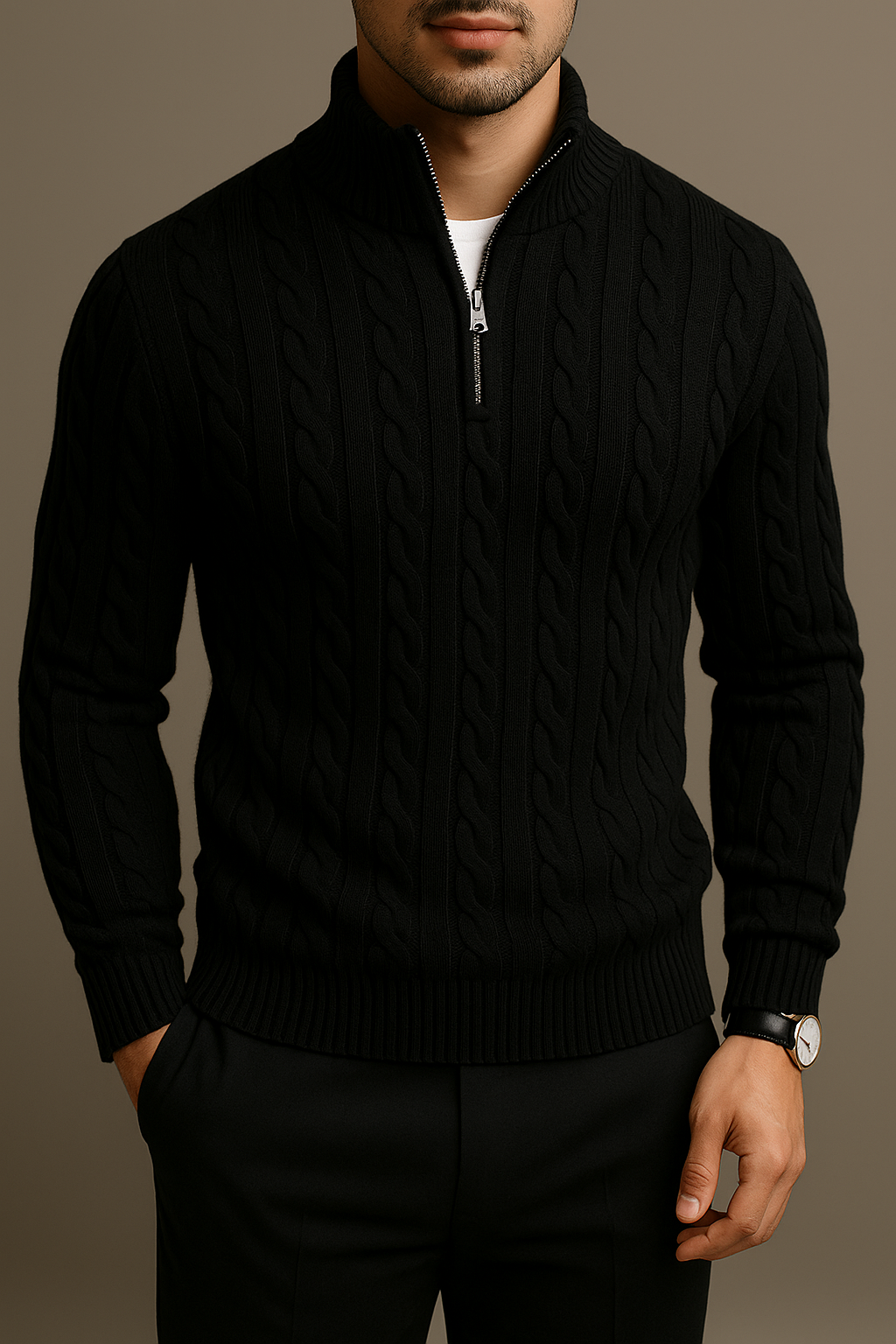 Cable Knit Quarter-Zip Sweater