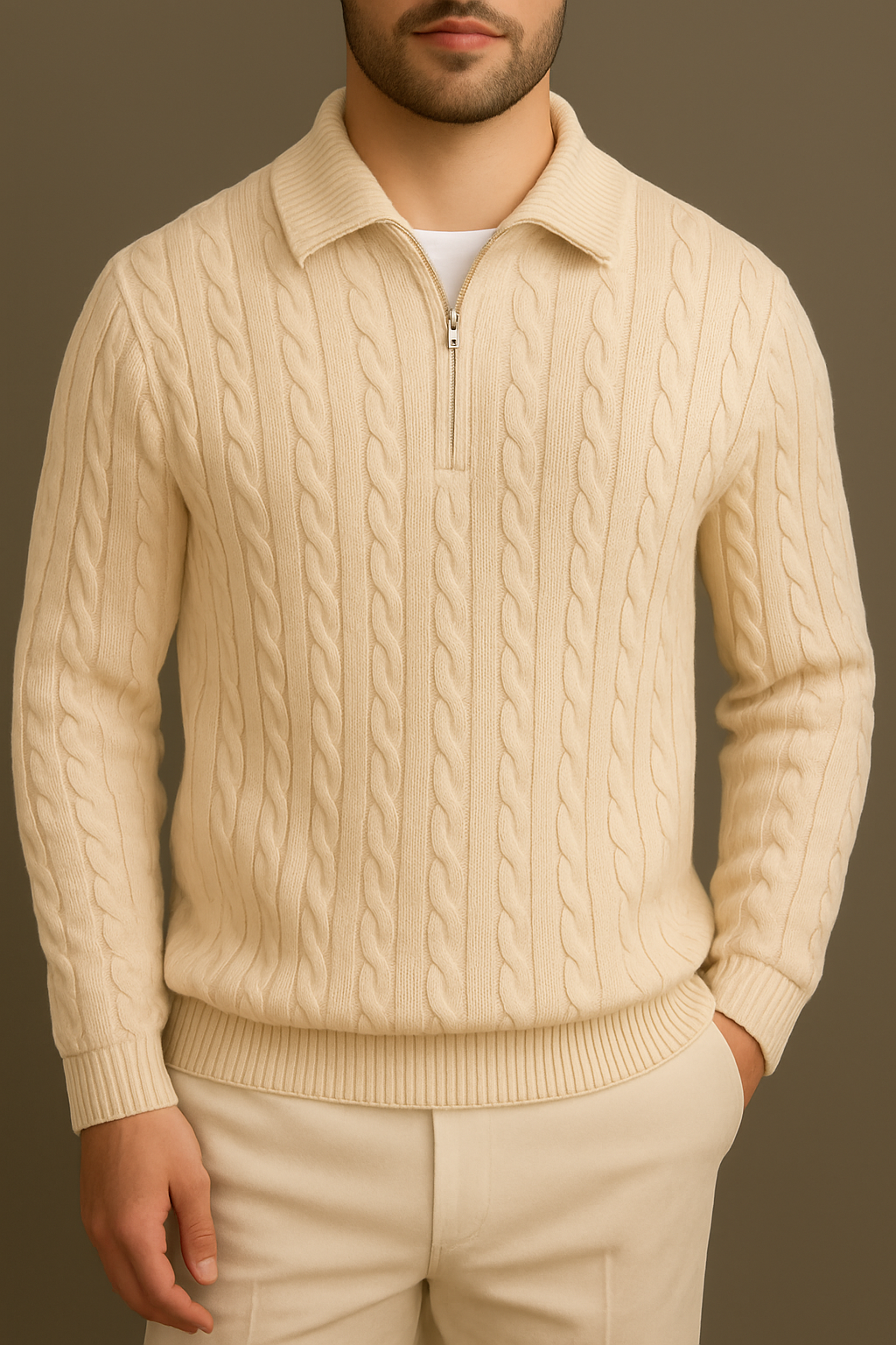 Cable Knit Quarter-Zip Sweater