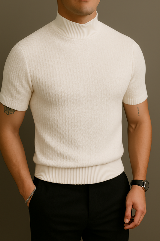 Short-Sleeve Knitted Turtleneck