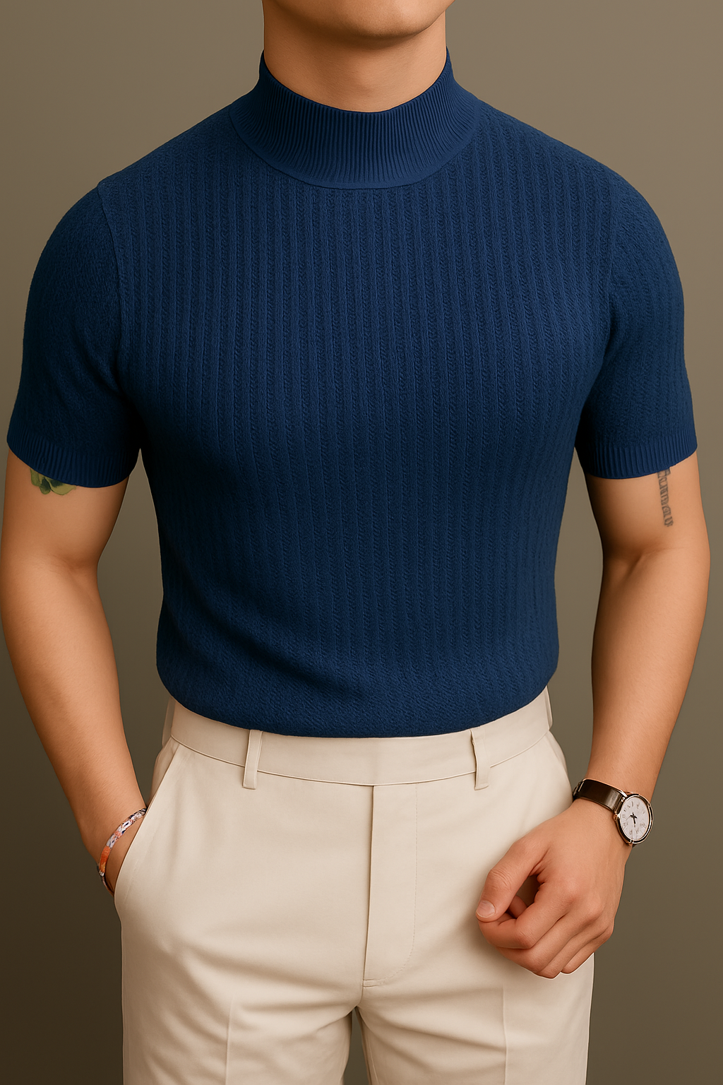 Short-Sleeve Knitted Turtleneck