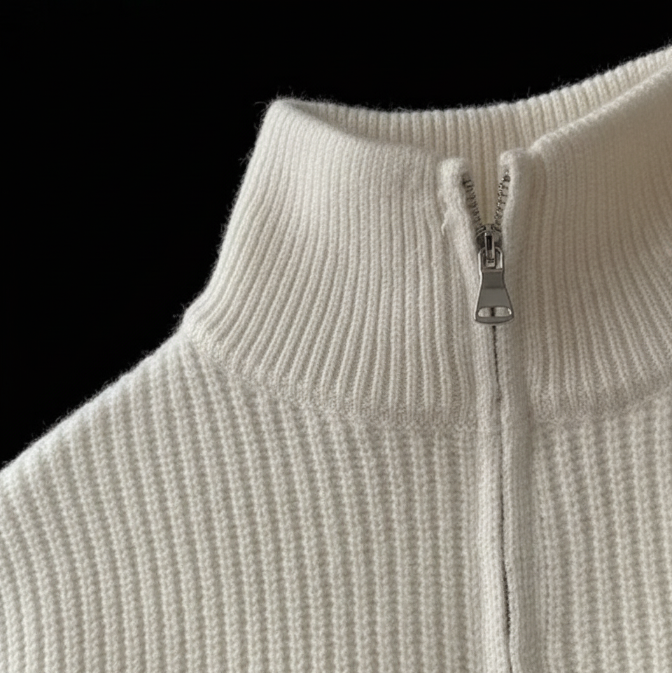Ribbed Half-Zip Wool Sweater
