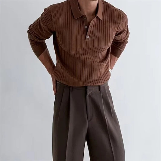 Ivory Ribbed Long Sleeve Polo