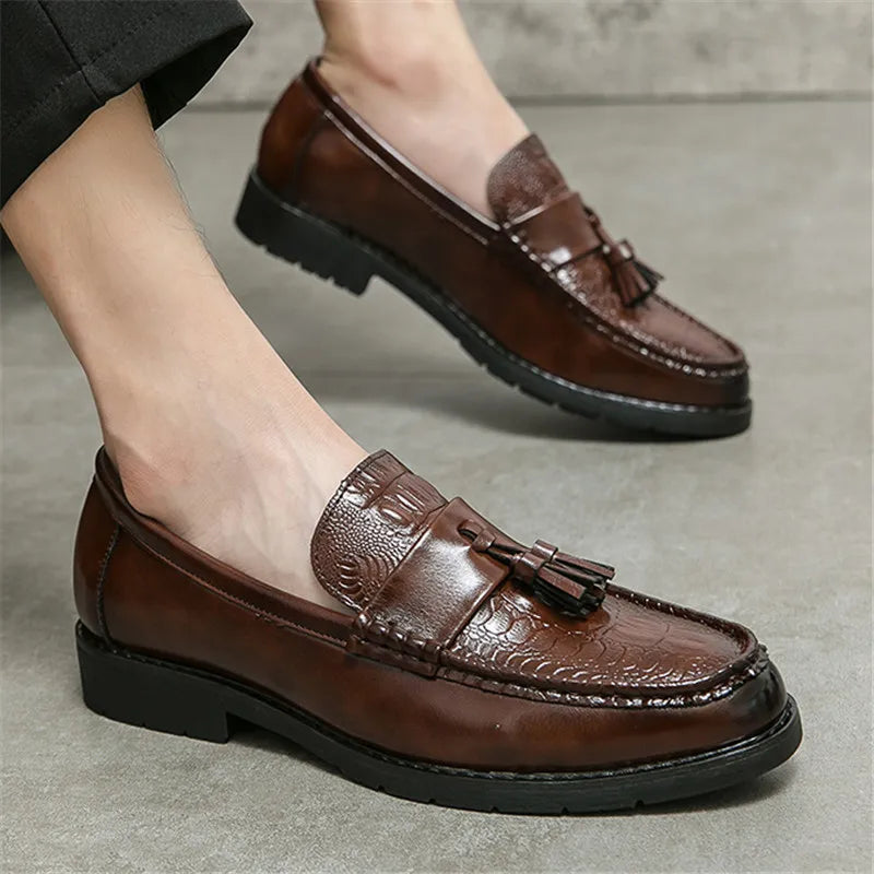 Croco Leather Tassel Loafers