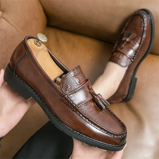 Croco Leather Tassel Loafers