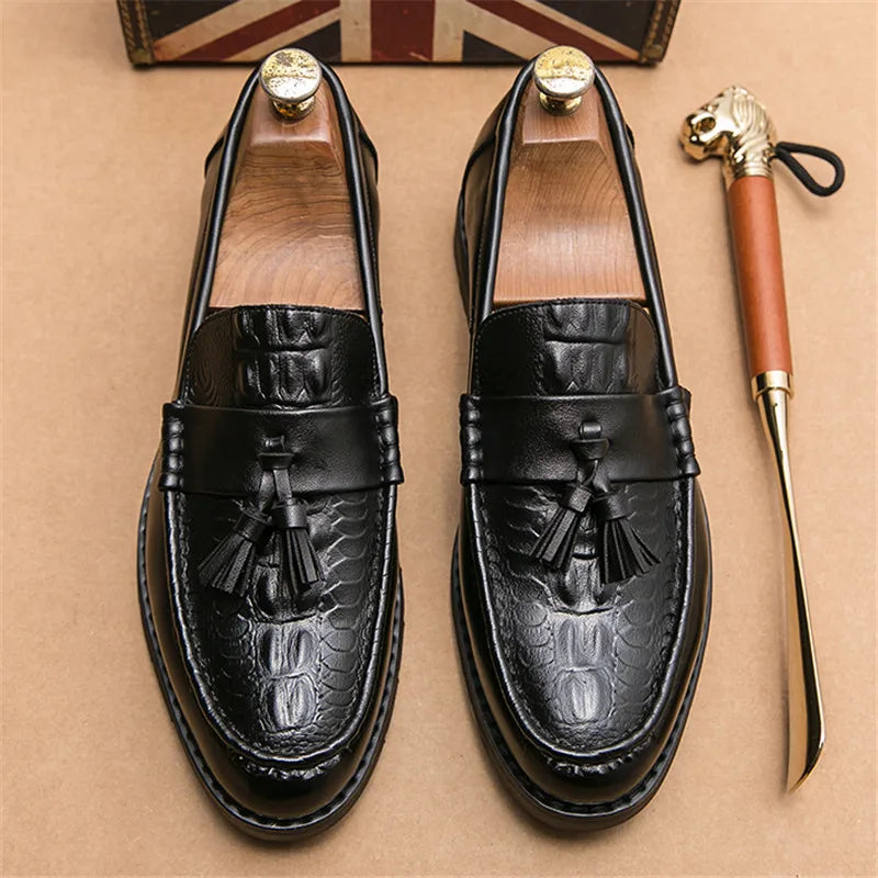 Croco Leather Tassel Loafers