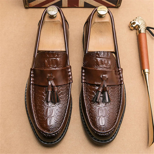 Croco Leather Tassel Loafers
