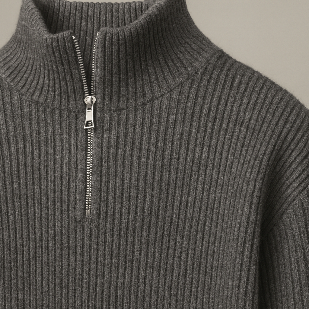 Ribbed Half-Zip Wool Sweater
