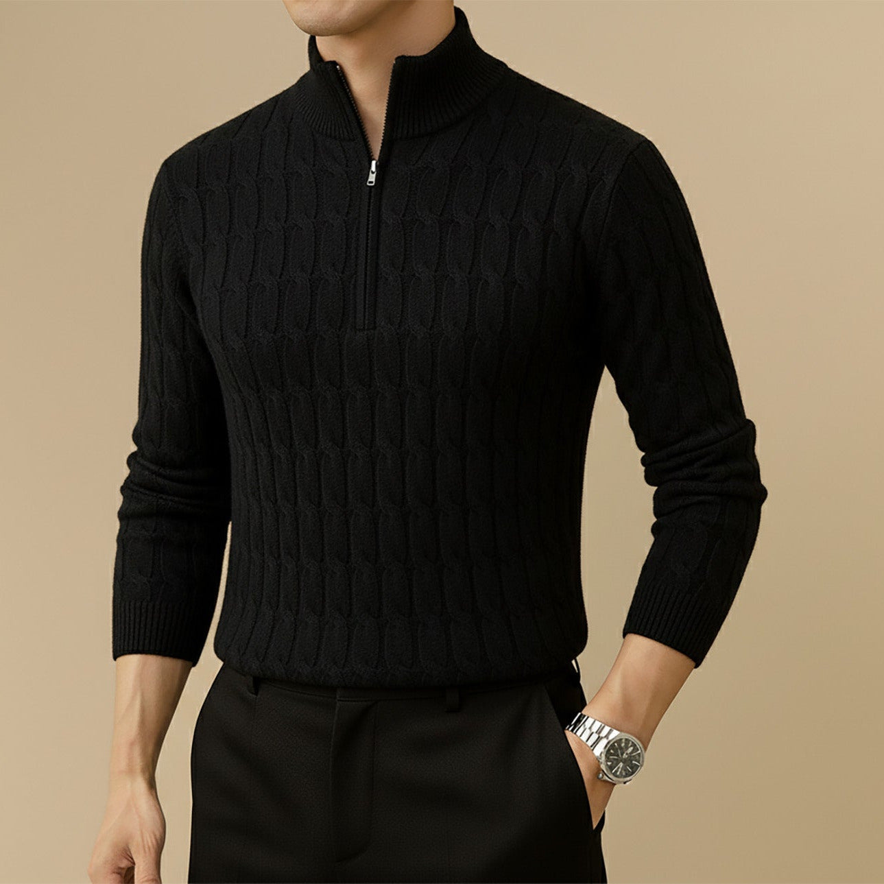 Half-Zip Cable Knit Sweater