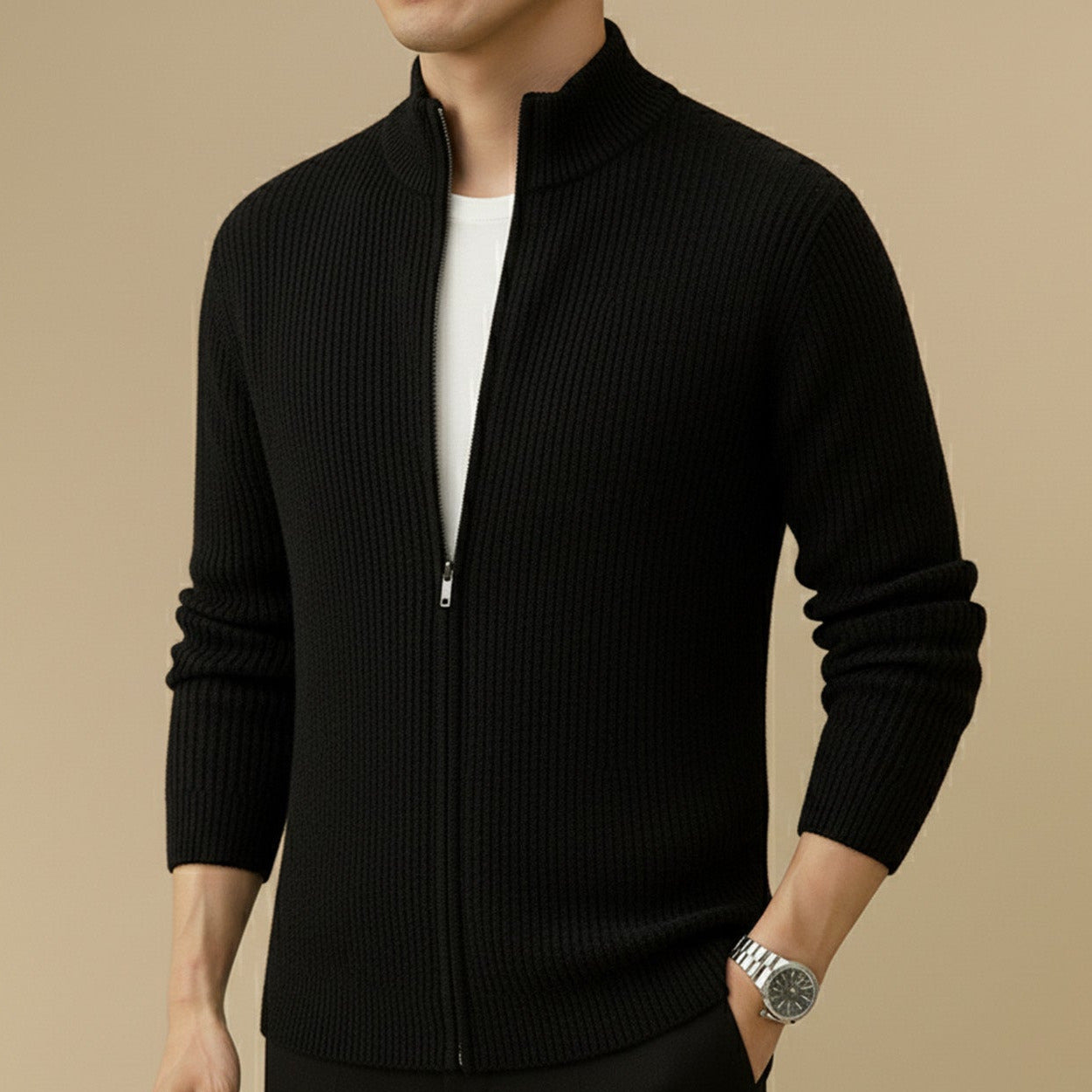 Ribbed Zip-Up Knit Jacket