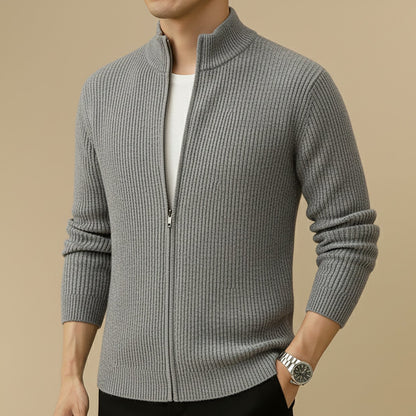 Ribbed Zip-Up Knit Jacket