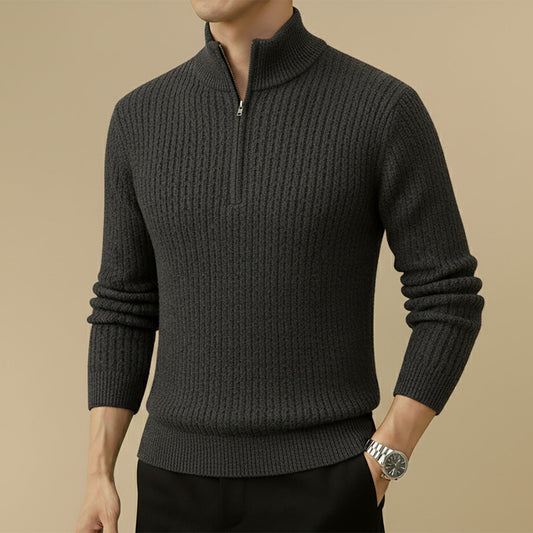 Ribbed Half-Zip Wool Sweater