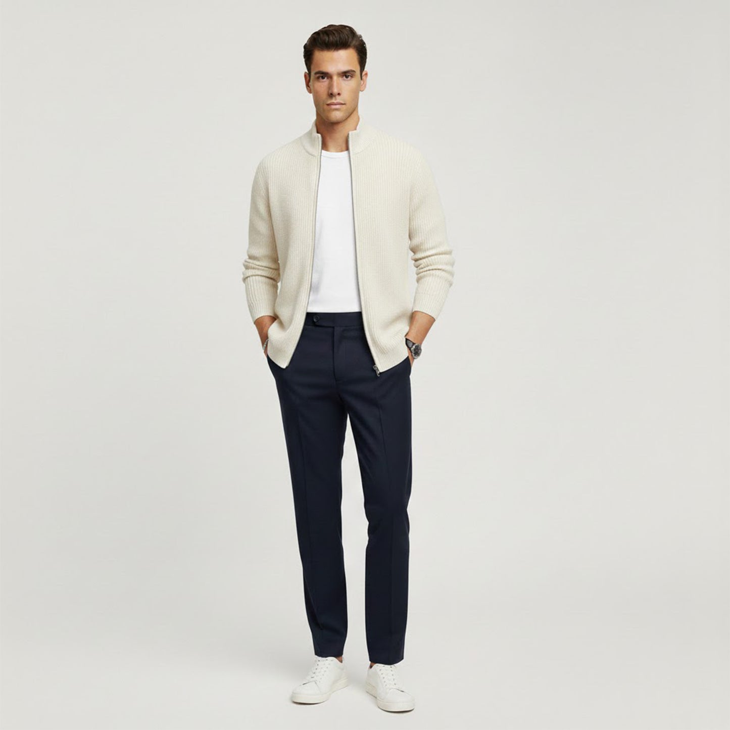 Chaqueta de punto acanalada con cremallera