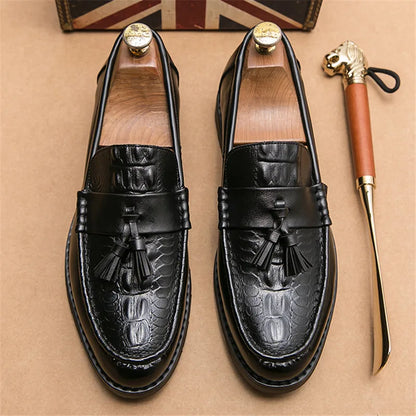 Croco Leather Tassel Loafers