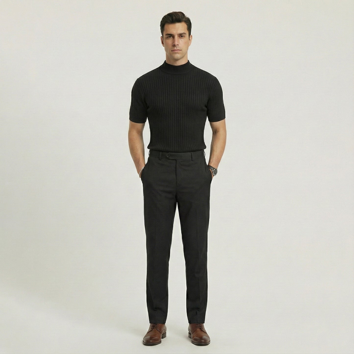 Jersey de cuello alto de punto de manga corta