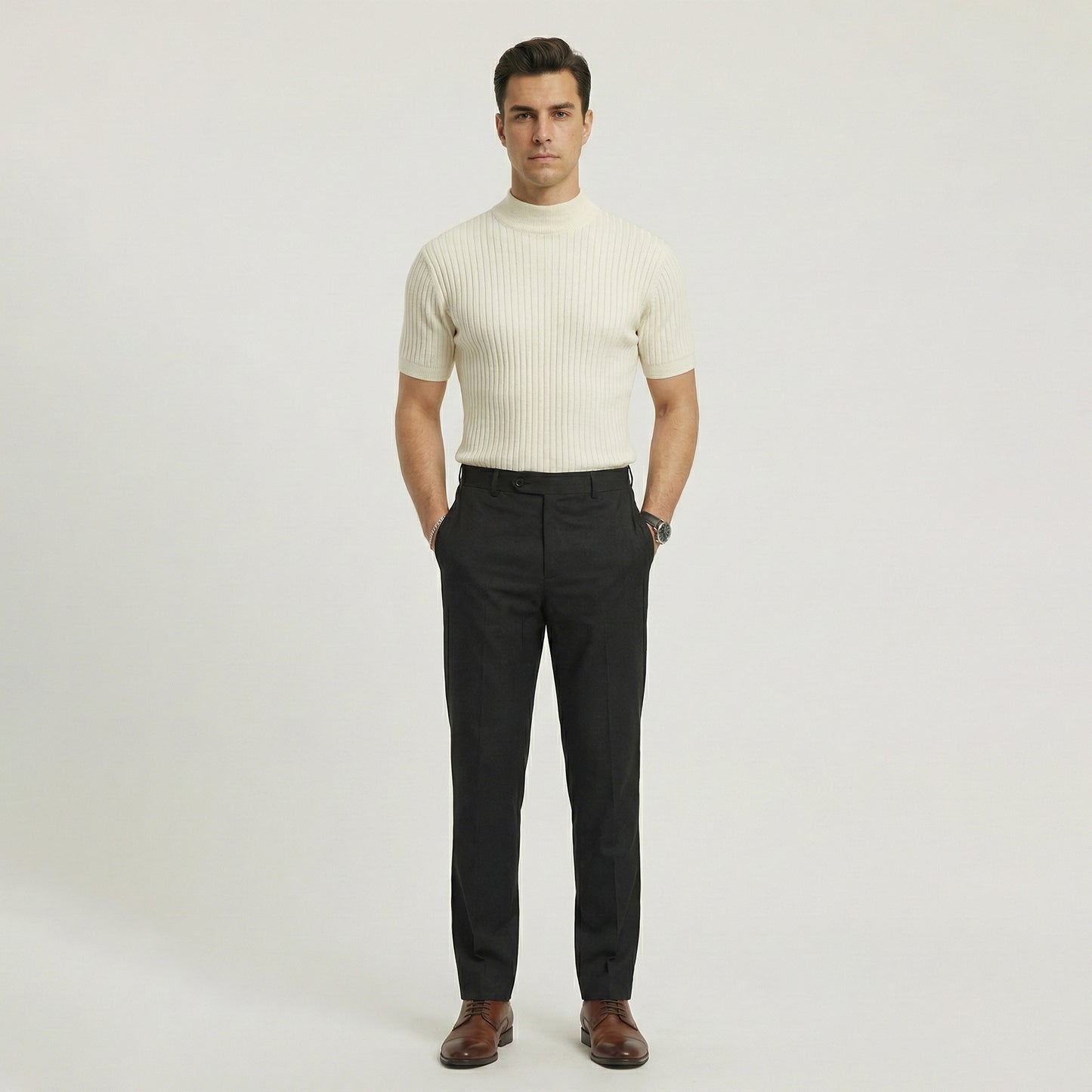 Jersey de cuello alto de punto de manga corta