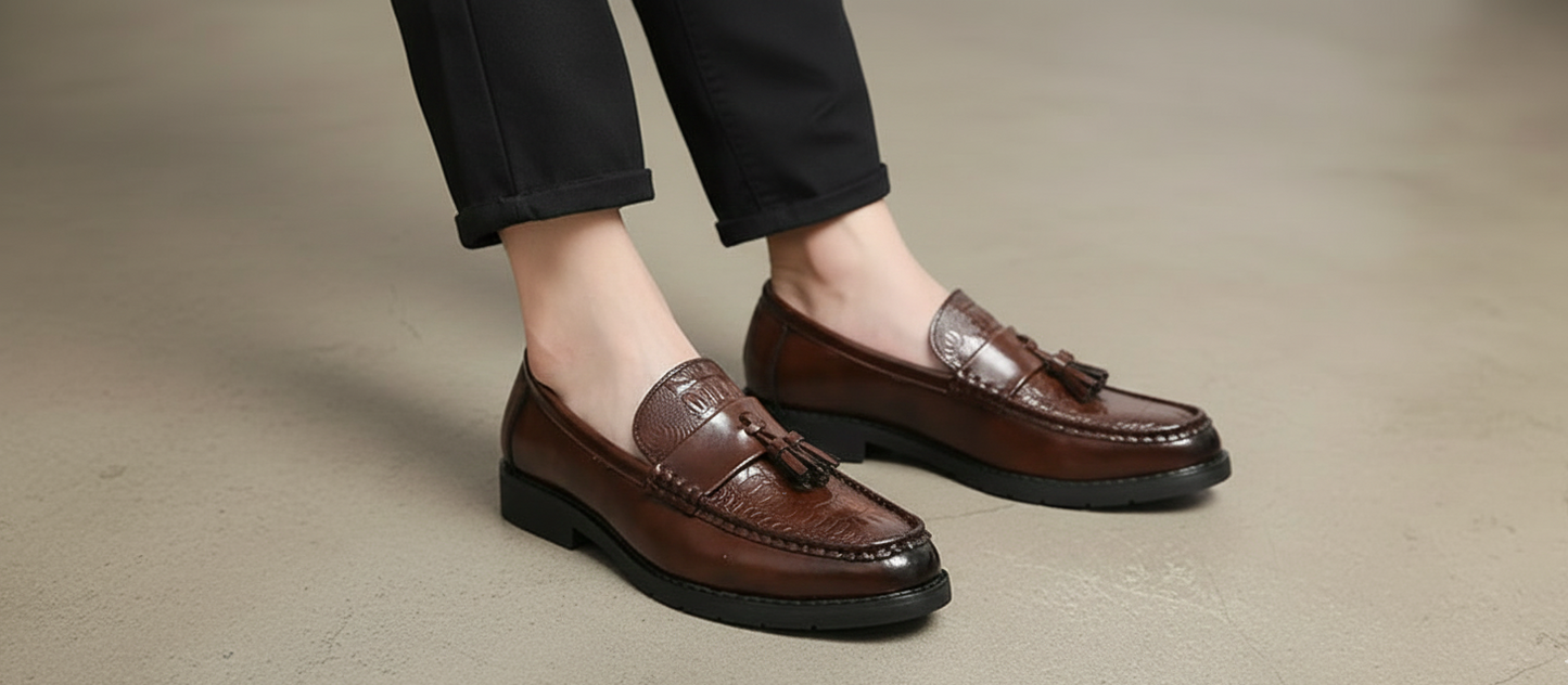 Mocassins à pampilles en cuir croco