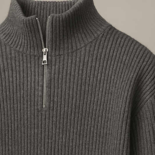 Ribbed Half-Zip Wool Sweater