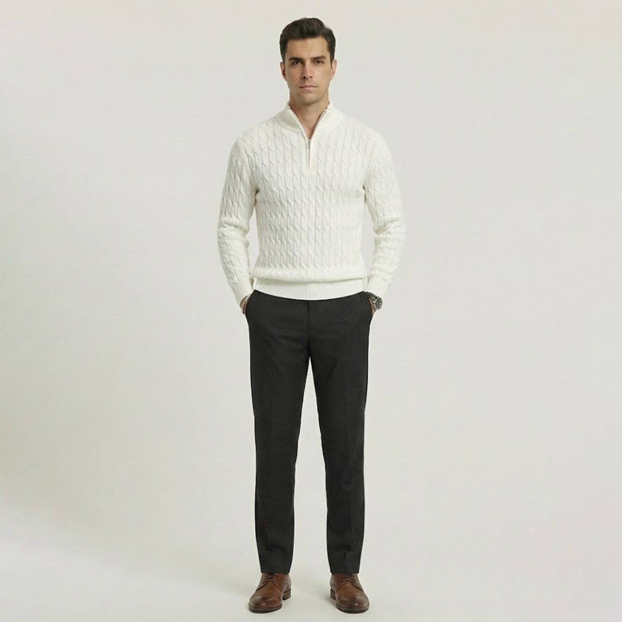 Suéter de punto trenzado con media cremallera