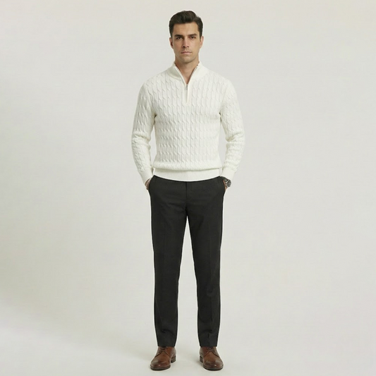 Suéter de punto trenzado con media cremallera